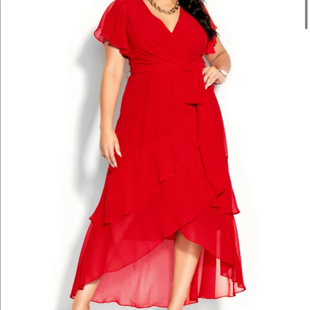 City chic red ruffle chiffon dress NWT